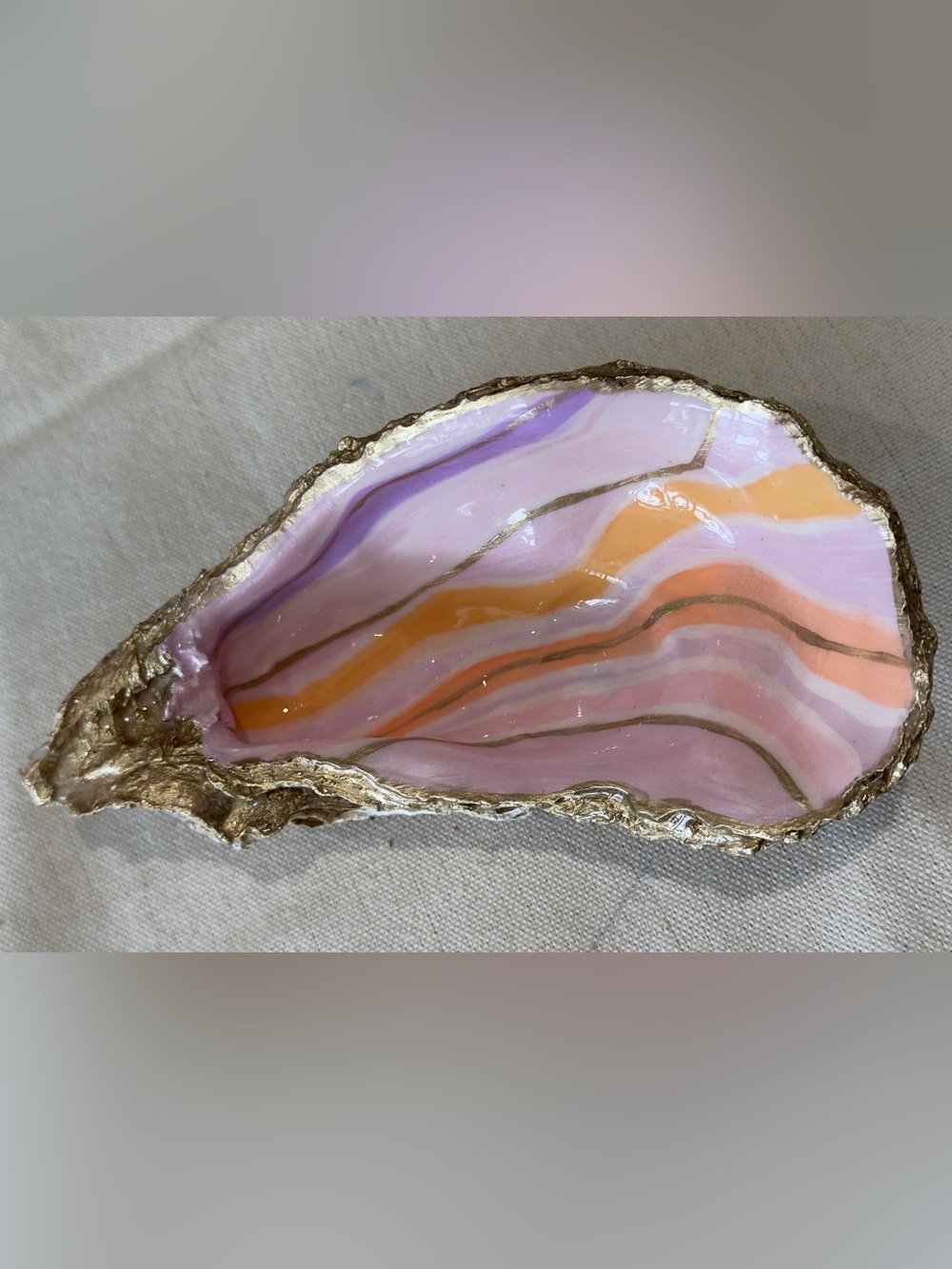 Hand-Painted Pink & Orange Oyster Shell